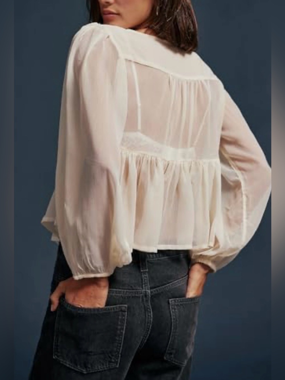 NEW Jolie & Joy by FCT With Love Ivory Boho Peasant Semi Sheer Top Blouse XL - Picture 2 of 7
